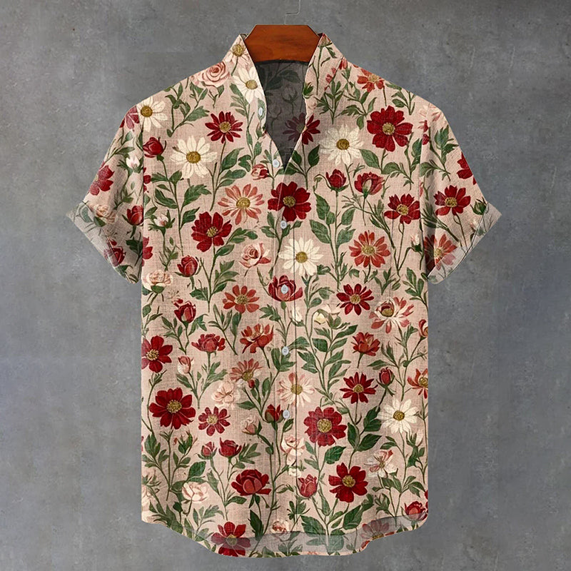 Men's Japanese-style Floral Print Short-sleeved Shirt elevenforest