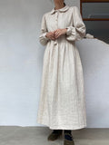 Women's Casual Cotton and Linen Long Sleeve Dress