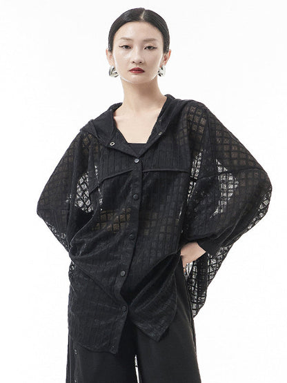 Loose Batwing Sleeves Sun Protection See-through Blouse