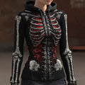 Comstylish Women's Vintage Halloween Skull Sequin Art Knit Zipper Sweater