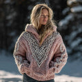 Women's Vintage Viking Celtic Rune Jacquard Warm Hooded Sweater elevenforest