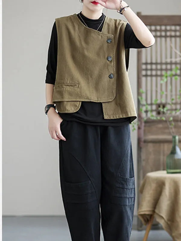 Asymmetric Color Buttoned Vest Top