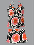 Women's Summer Floral Print Suspender Shirred Swimsuit Set