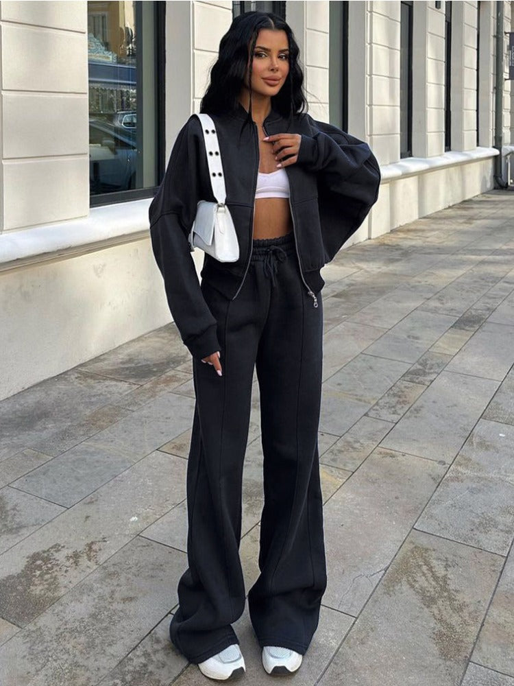 Taruxy Lace Up Pant Sets Loose V Neck Cardigan Woman Autumn Winter Sports Pants 2 Piece Sets Outfits