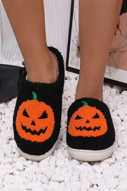 Cozy Halloween Pumpkin Print Plush Slippers