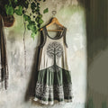 Vintage Tribal Celtic Knot Life Of Tree Patchwork Art Linen Tank Dress elevenforest