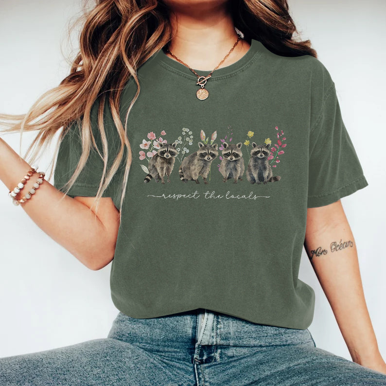 Comstylish Respect The Locals Raccoon Art Vintage T Shirt
