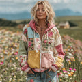 Women's Vintage Rose Floral Patchwork Cozy Warm Zipper Hoodie elevenforest