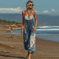 Boho Ethnic Daisy Lace Embroidered Pattern  Floral Patchwork Linen Jumpsuit elevenforest