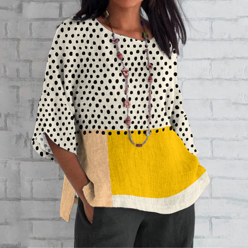 Comstylish Women's Vintage Geometry Pattern Linen T-shirt