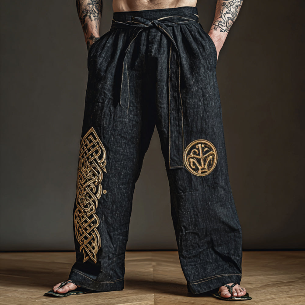 Men's Viking-style Golden Totem Embroidery Casual Pants elevenforest