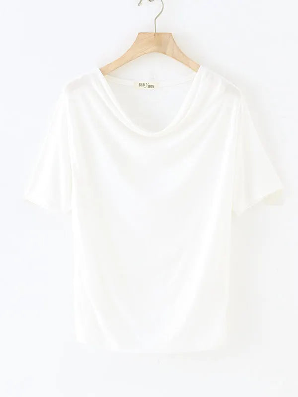 Short Sleeves Pleated Color Heaps Collar T-shirts Tops