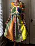 Women's Floral Hippie Pattern Art Print Pocket Cotton Dresses
