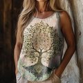 Women's Retro Viking  Hippie Tree Of Life Style Linen Sleeveless Tank Top elevenforest