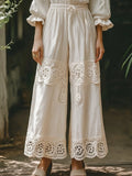 Vintage Hollow Floral Lace Patchwork Comfy Linen Pants elevenforest