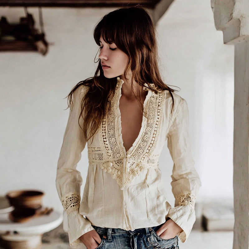 Women's Vintage Lace Patchwork Design Shirt elevenforest