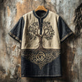Men's Viking Tree Of Life Tribal Celtic Color Contrast Art Linen Shirt elevenforest