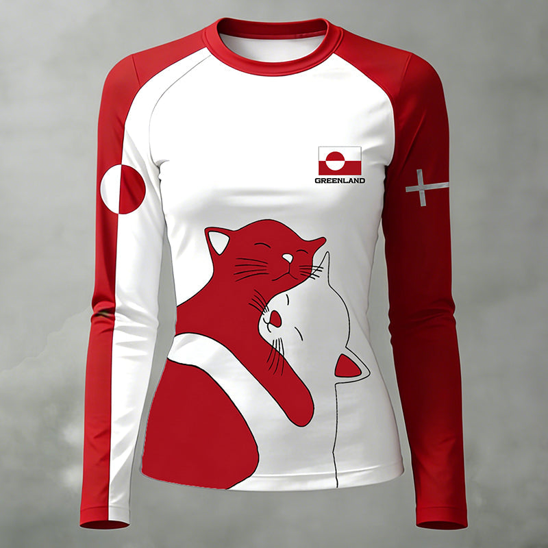 Comstylish Women's Warm Hug We Stand With Greenland Color-blocked Long-sleeved T-shirt