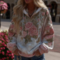 Women's Boho Flower Embroidered Art Comfy Hoodie elevenforest