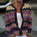 Women's Retro Color Block Striped Pattern Button Sweater elevenforest