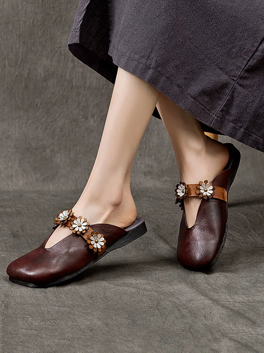 Summer Flower Leather Slippers Sc1011