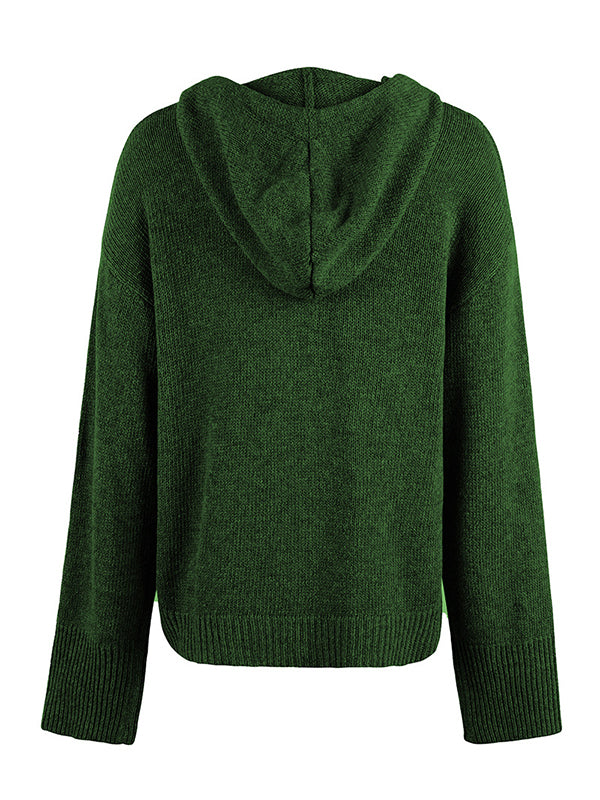 Wrap Buttoned Hooded Color Cardigan