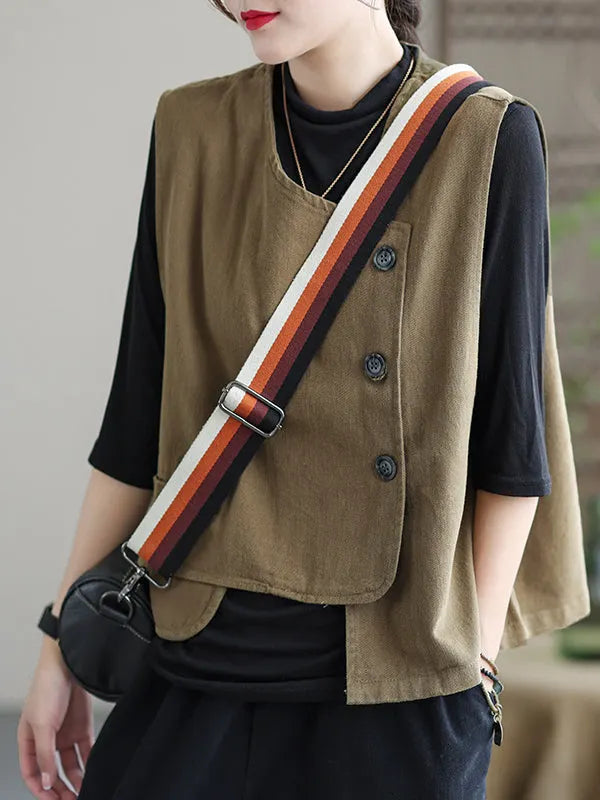 Asymmetric Color Buttoned Vest Top