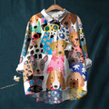 Comstylish Women's Colorful Fun Cartoon Puppy Print Casual Shirt