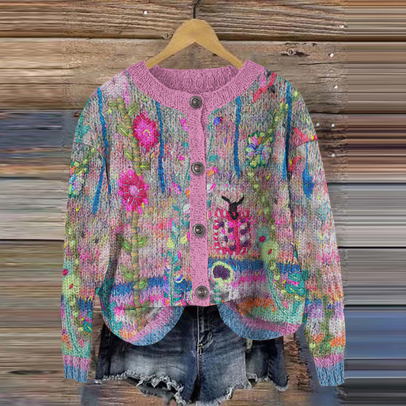Vintage Floral Print Knitted Cozy Sweater elevenforest