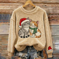Comstylish Women's Christmas Cat Embroidered Art Cozy Plush Sweater