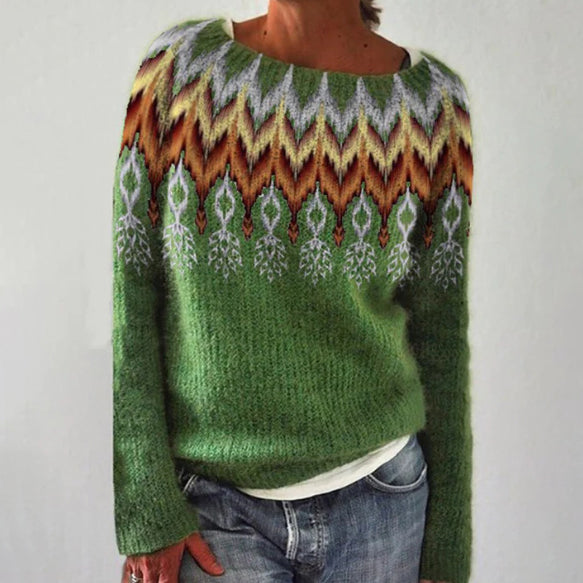 Casual Crew Neck Feather Jacquard Sweater elevenforest