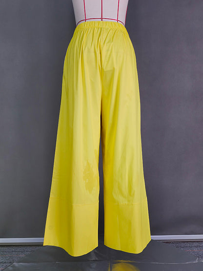High Waisted Loose Pockets Color Pants Trousers