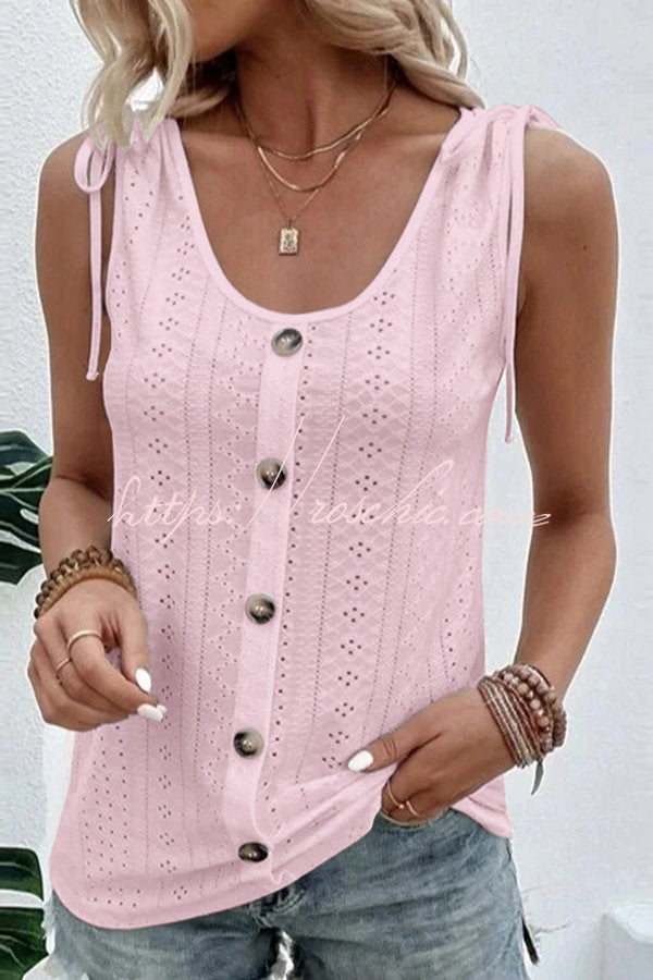 All About Spring Button Up Hollow Out Tank Top