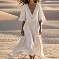 Women's Loose White Lace Patchwork Cotton Holiday Hollow Out Spring Dress elevenforest