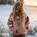 Women's Patchwork Floral Christmas Tree Print Plush Hoodie elevenforest