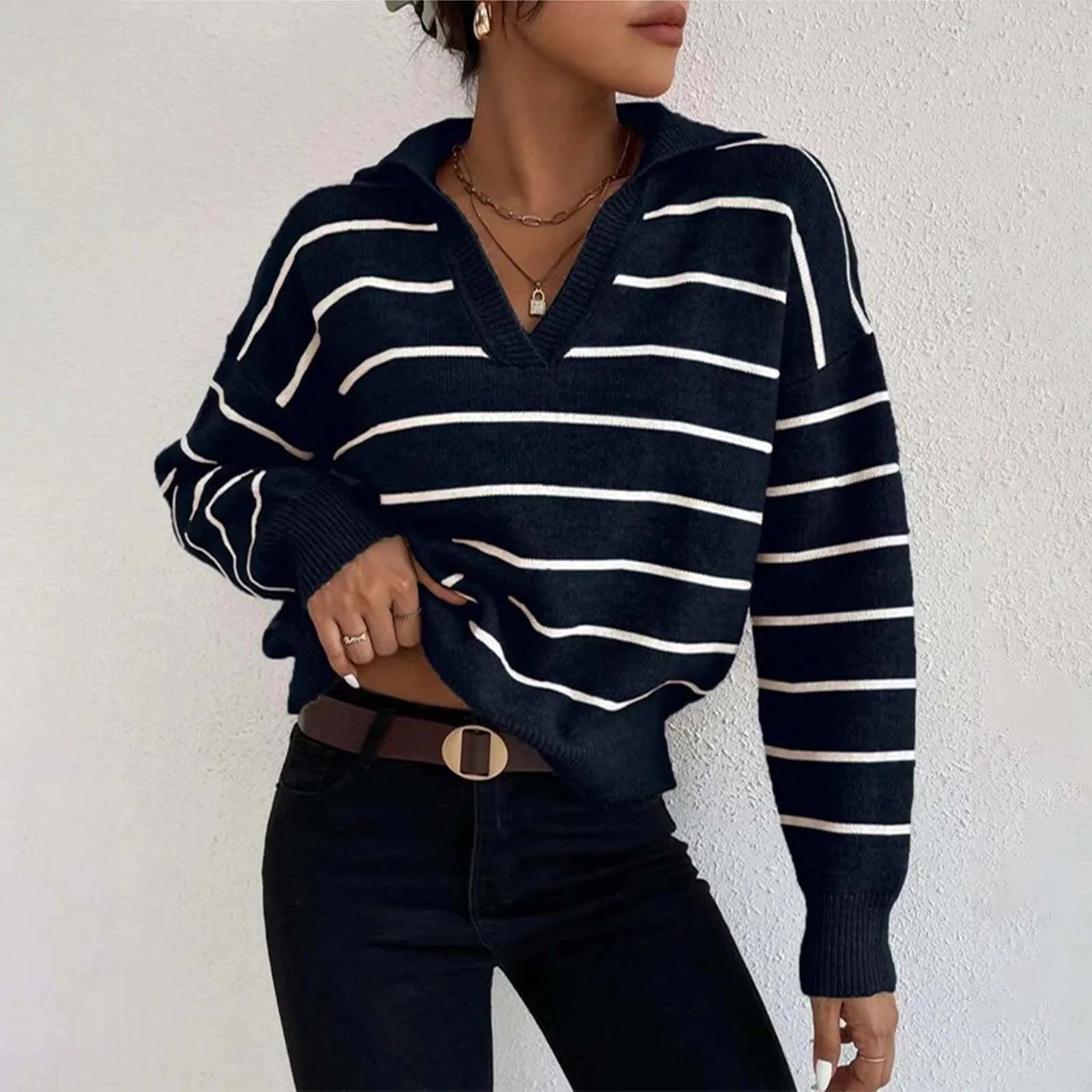 Valentina® | Striped women's sweater with V-neck