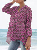 Women's Vintage Lovely Floral Art Print Casual Linen V-neck Shirt