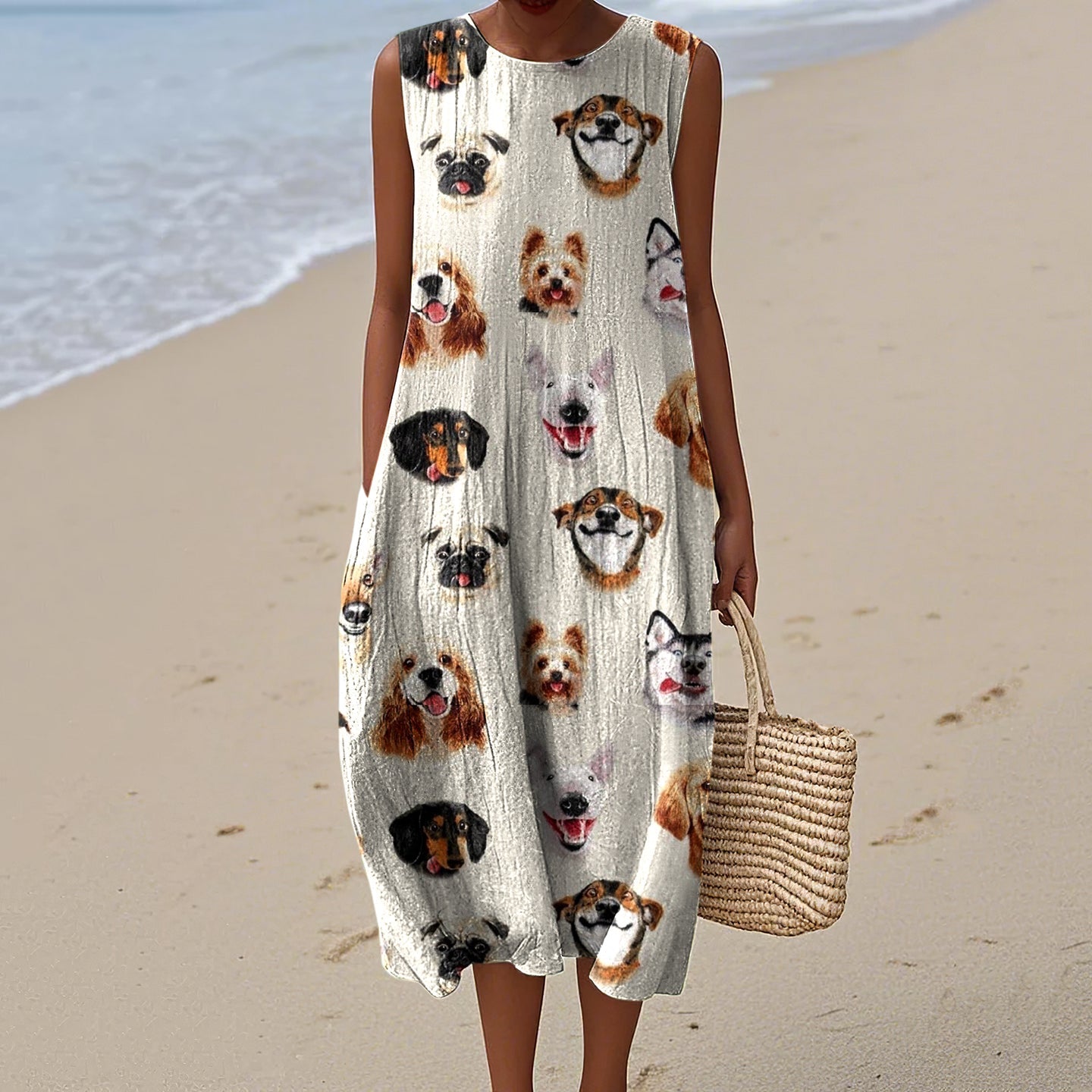 Women's Retro  Cool Dogs Picture Art Print Sleeveless Dress elevenforest