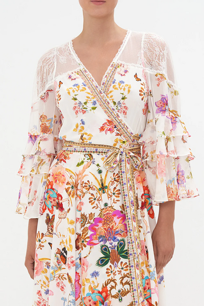 Lace Mid Sleeve Wrap Maxi Dress