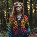 Vintage Rainbow Gradient Celtic Knot Chunky V-neck Aran Sweater elevenforest