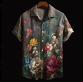 Bohemian Style Plant And Flower Pattern Men's Retro Cotton And Linen Short-sleeve Shirt elevenforest