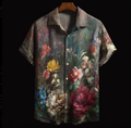 Bohemian Style Plant And Flower Pattern Men's Retro Cotton And Linen Short-sleeve Shirt elevenforest