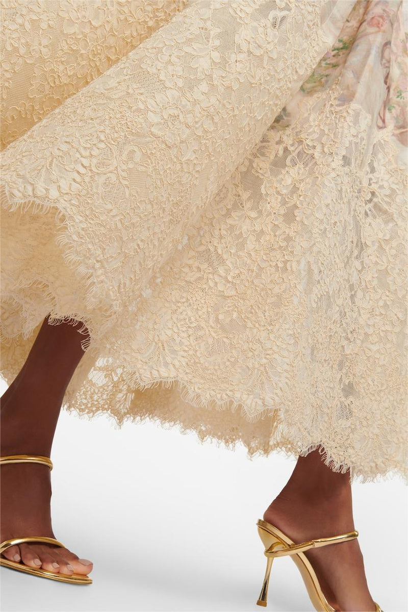 Lace Long Sleeve Top ?high Waist Midi Skirt Set