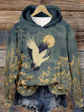 Comstylish Women's Japanese Art Crane Print Hoodie