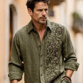 Mens Vintage Ethnic Woven Floral Linen Shirt elevenforest