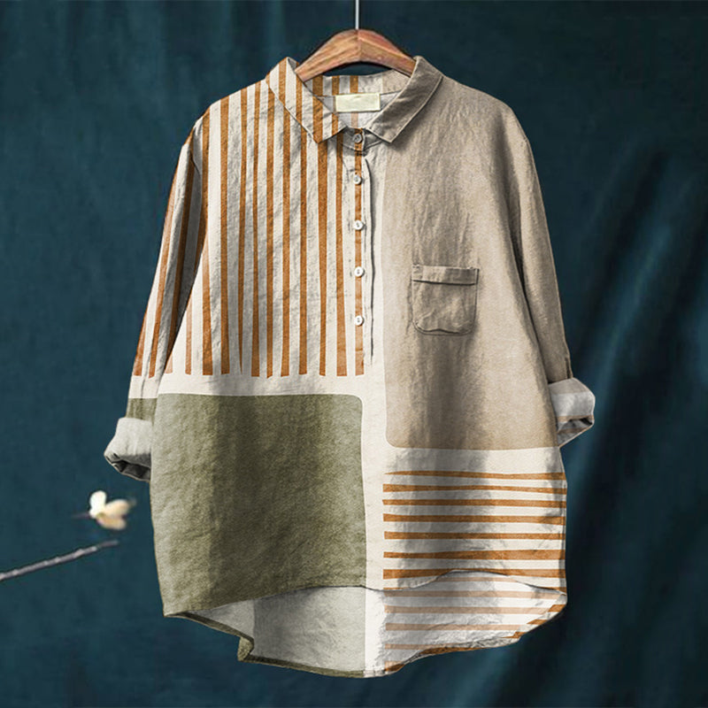 Comstylish Striped Color Block Long Sleeve Shirt