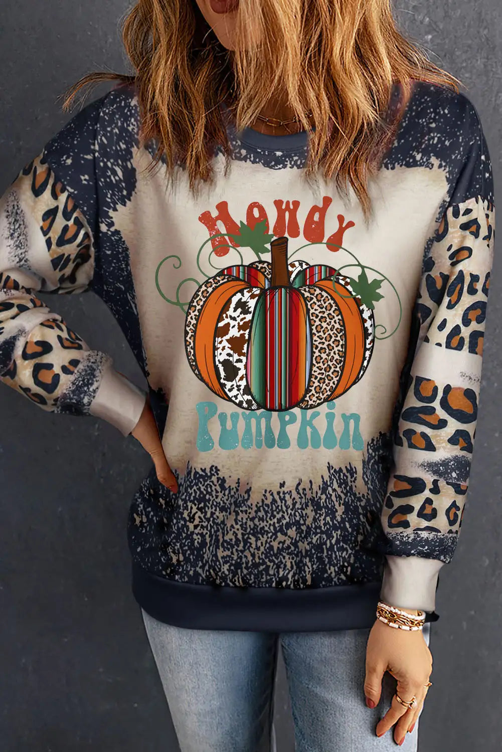 Leopard Pumpkin Bleached Sweatshirt