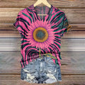Women's Sunflower Art Print V-Neck Casual T-Shirt
