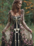 Vintage Skeleton Floral Fiber Art Flowy Linen Maxi Dress elevenforest