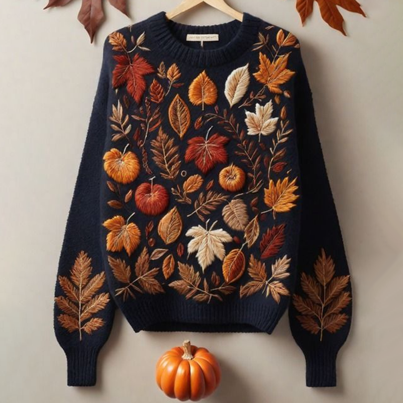 Fall Flower Autumn Art Print Knitted Pullover Sweater artswardrobe